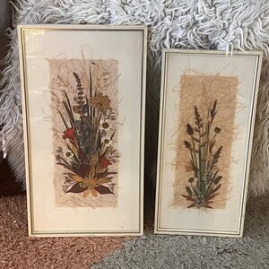 Set of 2 Framed Natural Dried Flower arrangements - Neutral Tones
